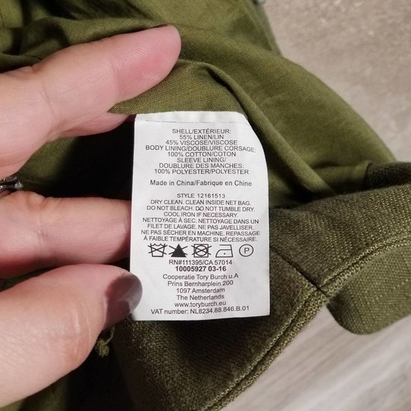 Tory Burch Avery Hills Linen Blend Rhinestone 3/4 Sleeve Jacket Green Size 4 - Picture 5 of 8